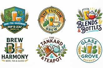 design a custom beer, tea, and beer glass brand logo