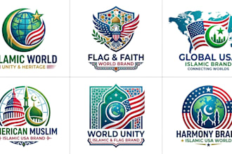 design a custom islamic, flag, and usa brand logo