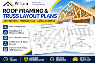 draft roof framing plans, truss layouts and roof details in autocad