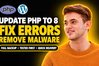 update PHP to 8 latest, fix php errors, remove malware, secure wordpress site