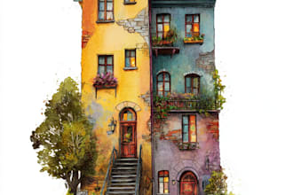 illustrate house or building in water color