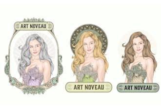 create vintage logo with art noveau illustration