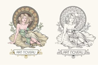 create vintage logo with art noveau illustration