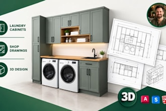 laundry room cabinet shop drawings, utility cabinetry cad, fabrication plan set