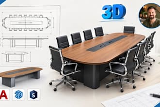 conference room furniture shop drawings, meeting table fabrication cad expert 3d
