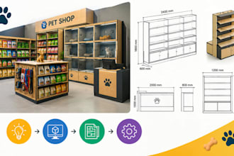 pet shop furniture cad, retail fixture shop drawings and fabrication shop cad