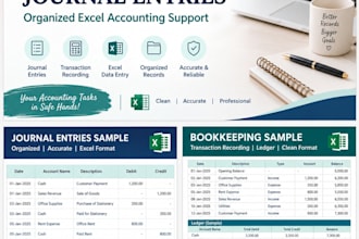 prepare journal entries, income statement, financial reporting, bookkeeping, etc