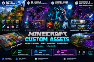 create custom minecraft recourcepack, 3d models, animated