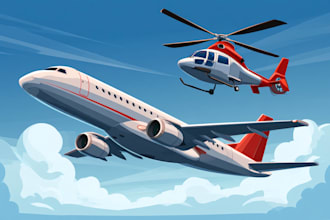 draw helicopter , airplane , aircraft , into a vector cartoon