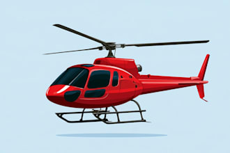 draw helicopter , airplane , aircraft , into a vector cartoon