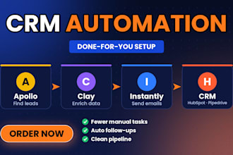 setup CRM automation with hubspot, pipedrive, clay and apollo