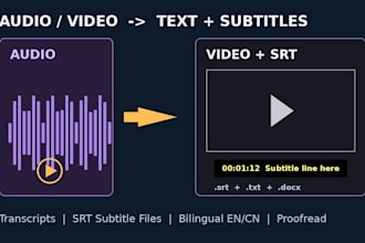 transcribe audio and video to text with srt subtitles
