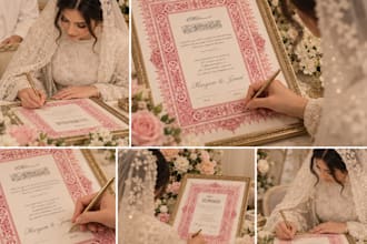 design an elegant nikah nama or islamic marriage certificate with borders