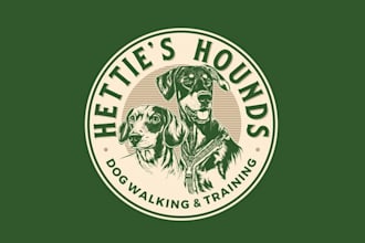 make fun vintage dog logo with dog walking training service