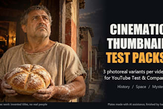 design cinematic photoreal youtube thumbnails for test and compare