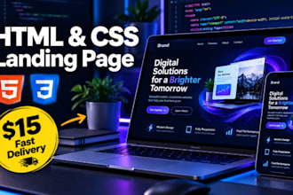code a responsive HTML CSS landing page or fix layout bugs