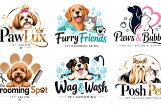 design a professional dog, pet salon, animal , puppy pet grooming logo