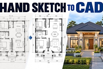 convert hand drawn bungalow sketches to cad with cad documentation