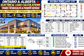 prepare ontario alberta electrical load calculations panel schedules