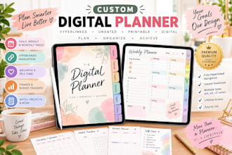 etsy digital planners, hyperlinked planners, journals