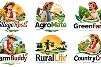 design a modern farmer, rural, village, agriculture, country villager boy logo