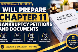 prepare chapter 11 bankruptcy petitions and documents