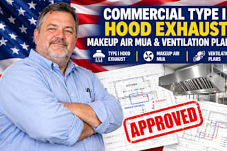 commercial type I hood exhaust, makeup air mua  ventilation plans