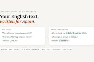 translate english to natural spain spanish for websites and apps