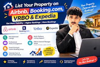 list your property on airbnb, booking com, vrbo and expedia