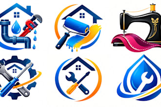 design a professional plumbing, paint roller, sewing machine, repair logo