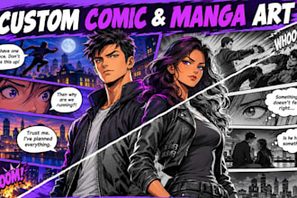 draw comic book illustration, manga art, and animated motion comic panels