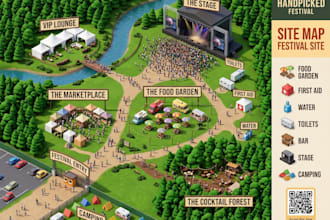 design event map, festival map, venue map and illustrated event layout