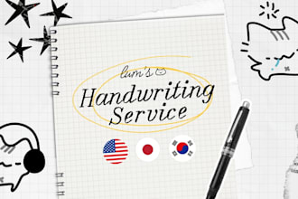 handwrite for you in english japanese and korean