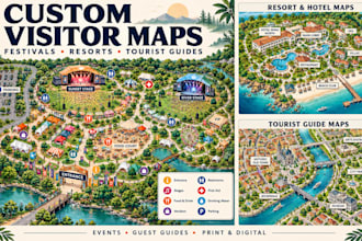festival, event maps, resort, hotel guest maps tourist, visitor guide maps
