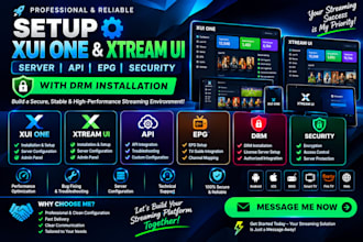 setup xui one, xtream UI server, API, epg and security with drm installation