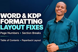 fix word formatting, page numbers, table of contents and KDP layout issues