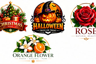 design a professional christmas, halloween, rose, orange flower logo