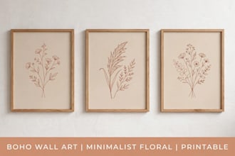 create minimalist boho floral wall art set