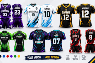 do sublimation design, basketball jersey, esports jersey design, cycling jersey