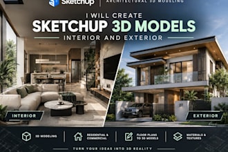 create sketchup 3d interior and exterior models