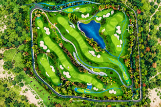 design 3d golf course, putting green, mini golf, golf landscape with 3d renders