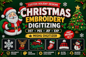 professionally digitize custom christmas embroidery applique digitizing