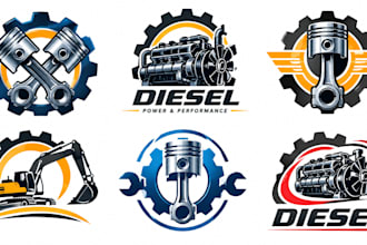 design a professional machine, piston, diesel, cog logo