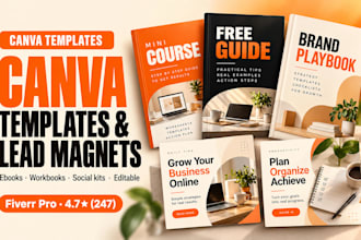 design canva templates, lead magnet, ebook, workbook and social media kit