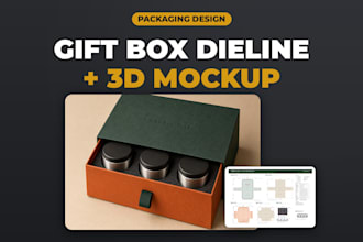 create a rigid or magnetic gift box dieline with insert and 3d mockup