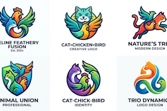 create a professional cat, chicken, and bird logo