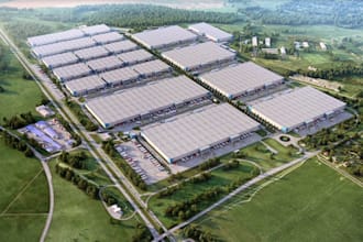 design 3d warehouse, factory, commercial building data center, robotic exterior