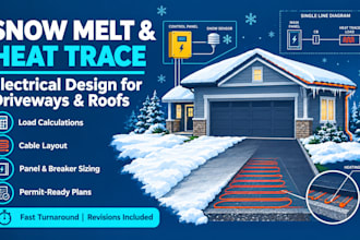 design snow melt, heat trace electrical plans for driveways, roofs