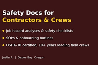 write job hazard analyses, safety checklists, and sops for contractors