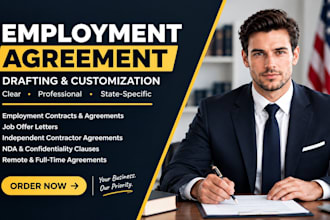 review and draft USA employment agreement contract for florida texas new york